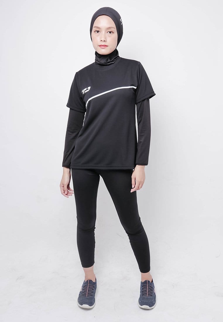 Td Active LSA49 S/S Kaos Olahraga Wanita Lds Sport Dakir Slash Hitam