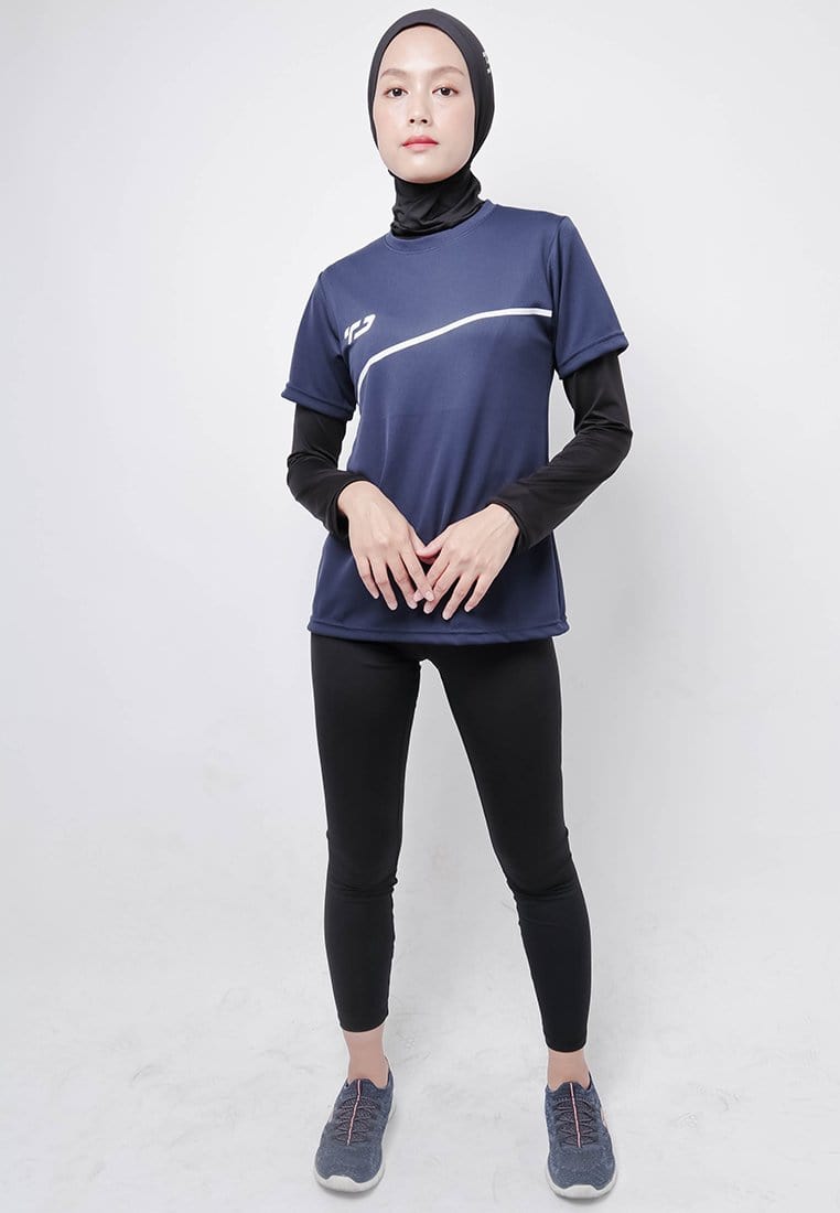 Td Active LSA52 S/S Kaos Olahraga Wanita Lds Sport Dakir Slash Navy