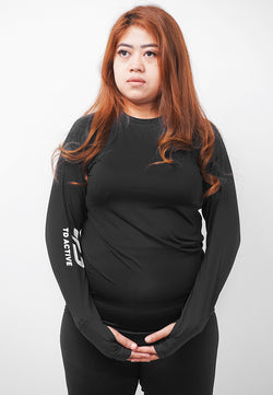 Td Active LSA79 Baselayer Inner Wanita Sport Thumbhole Hitam