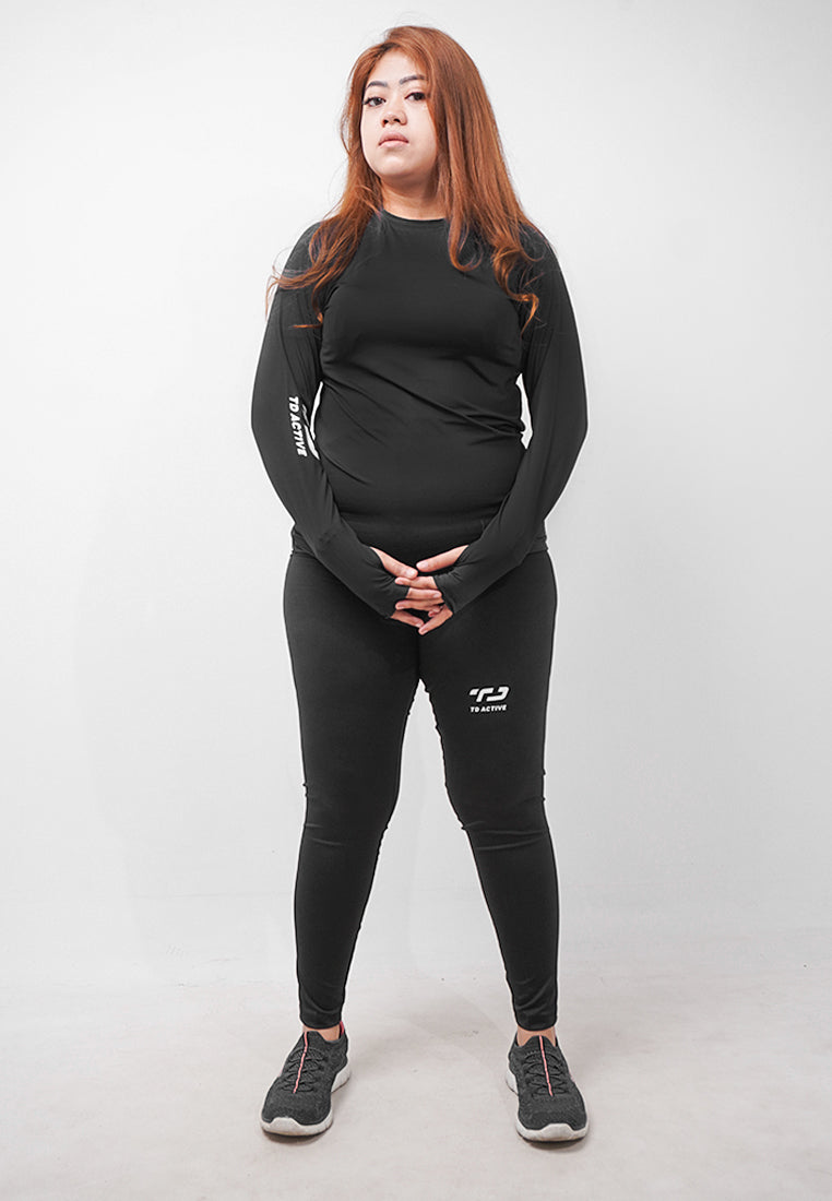 Td Active LSA79 Baselayer Inner Wanita Sport Thumbhole Hitam