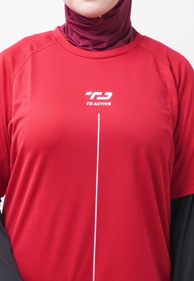 Td Active LSA84 Raglan Merah Ati Kaos Olahraga Wanita