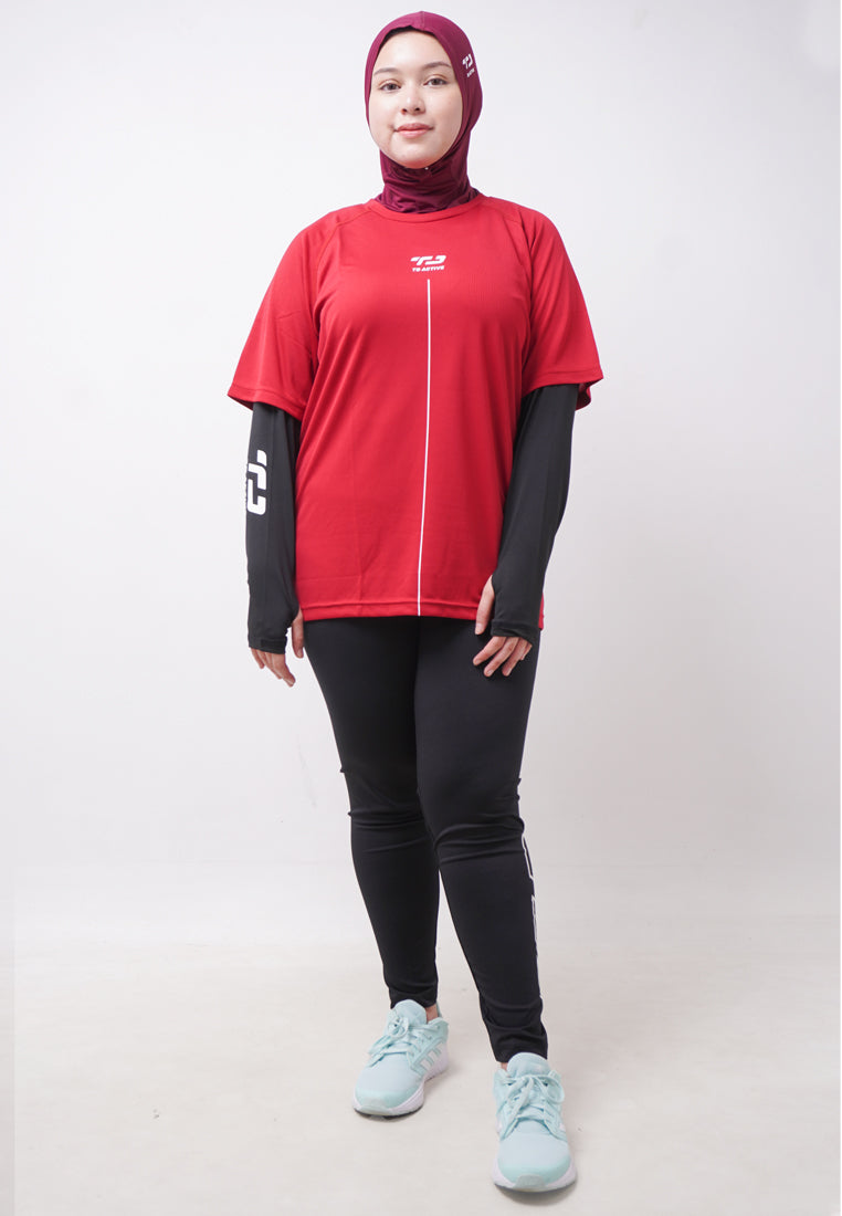 Td Active LSA84 Raglan Merah Ati Kaos Olahraga Wanita