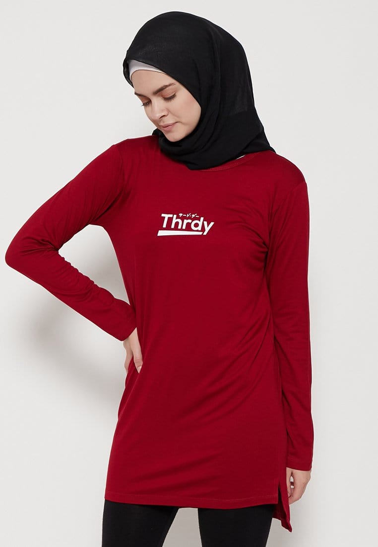 Third Day LTC12 mls thrdy merah maroon kaos tangan panjang hijab