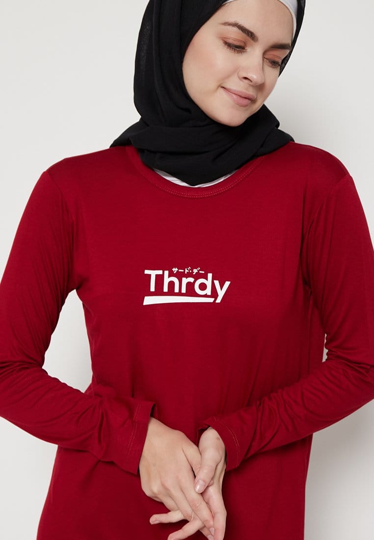 Third Day LTC12 mls thrdy merah maroon kaos tangan panjang hijab