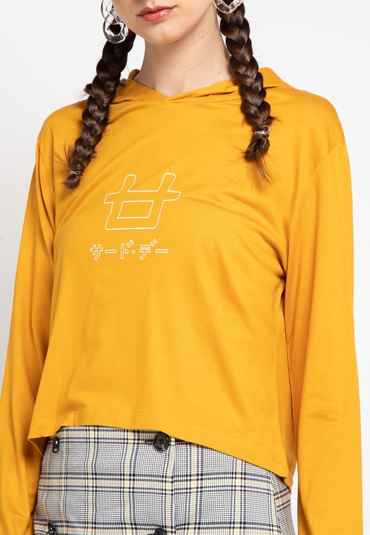 Third Day LTC29 Crop Top Hoodie Logo Outline Kuning Mustard Lengan Panjang