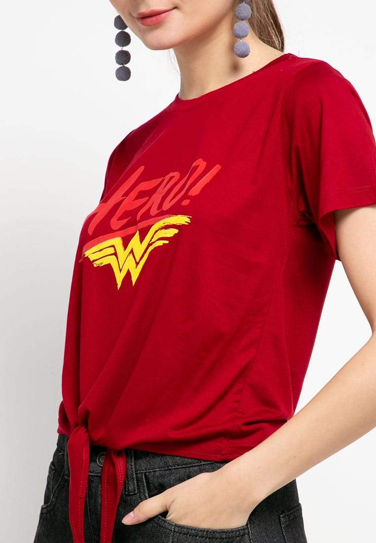 Third Day LTD10 CK Crop Knot Hero wonder woman kaos wanita maroon