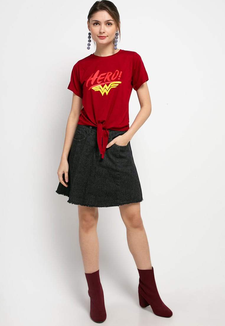 Third Day LTD10 CK Crop Knot Hero wonder woman kaos wanita maroon