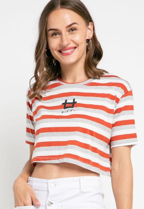 Third Day LTD39 CL crop top stripe terracota grey white