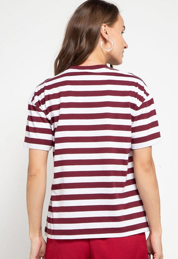 Td Friends LTD46 thirdday stripe maroon white ninja dakir kaos casual wanita