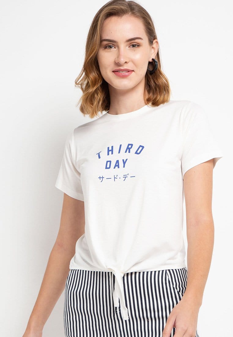 Third Day LTD61 Ck Crop Knot Td Simple White Blue Print