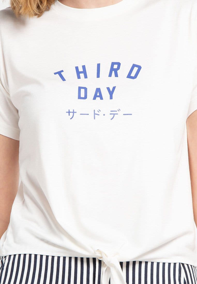 Third Day LTD61 Ck Crop Knot Td Simple White Blue Print