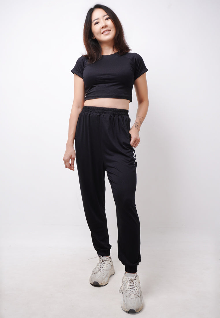 Third Day LTE08 STCP Crop Top Strech Polos Hitam Kaos Casual Wanita