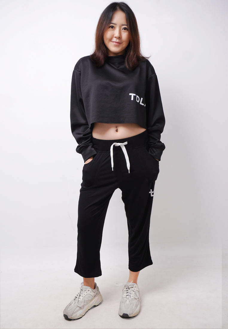 Third Day LTE13 TDLA Waist Sweater Croptop Oversize Long Sleeve Kaos Casual Wanita Hitam