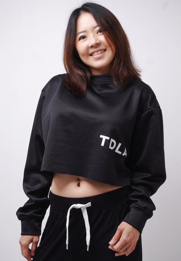 Third Day LTE13 TDLA Waist Sweater Croptop Oversize Long Sleeve Kaos Casual Wanita Hitam