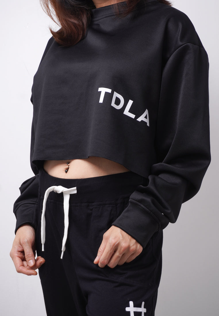 Third Day LTE13 TDLA Waist Sweater Croptop Oversize Long Sleeve Kaos Casual Wanita Hitam