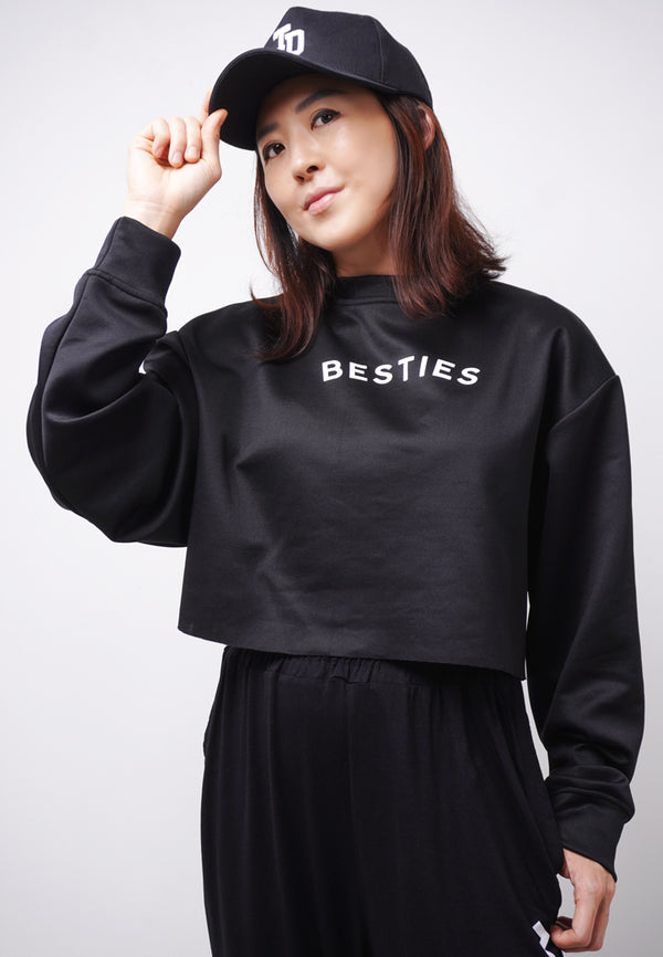 Third Day LTE15 TDLA Besties Dateng Sweater Croptop Oversize Long Sleeve Kaos Casual Wanita hitam