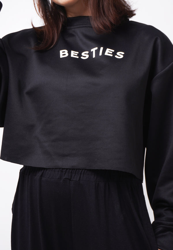 Third Day LTE15 TDLA Besties Dateng Sweater Croptop Oversize Long Sleeve Kaos Casual Wanita hitam