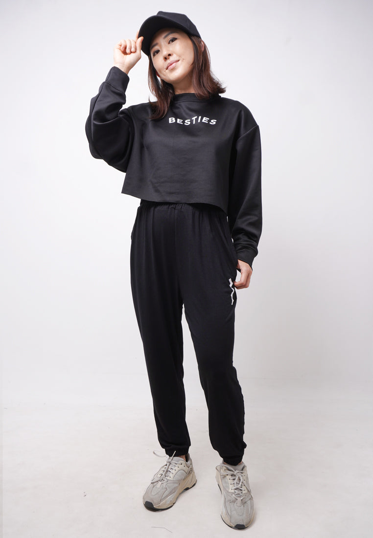 Third Day LTE15 TDLA Besties Dateng Sweater Croptop Oversize Long Sleeve Kaos Casual Wanita hitam