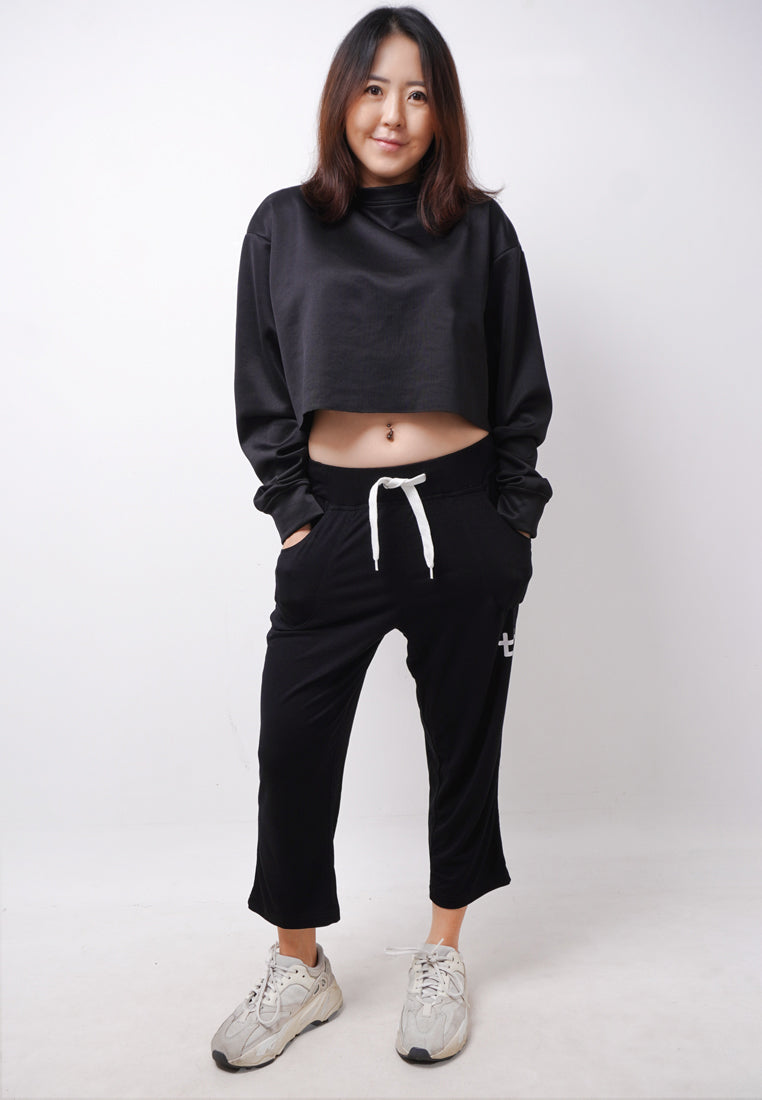 Third Day LTE16 TDLA Sweater Croptop Oversize Polos Long Sleeve Kaos Casual Wanita Hitam