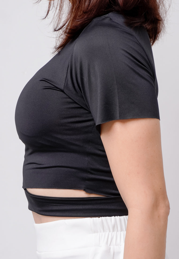 Third Day LTE17 TDLA CRWH Crop Short Sleeve Kaos Casual Wanita Polos Black