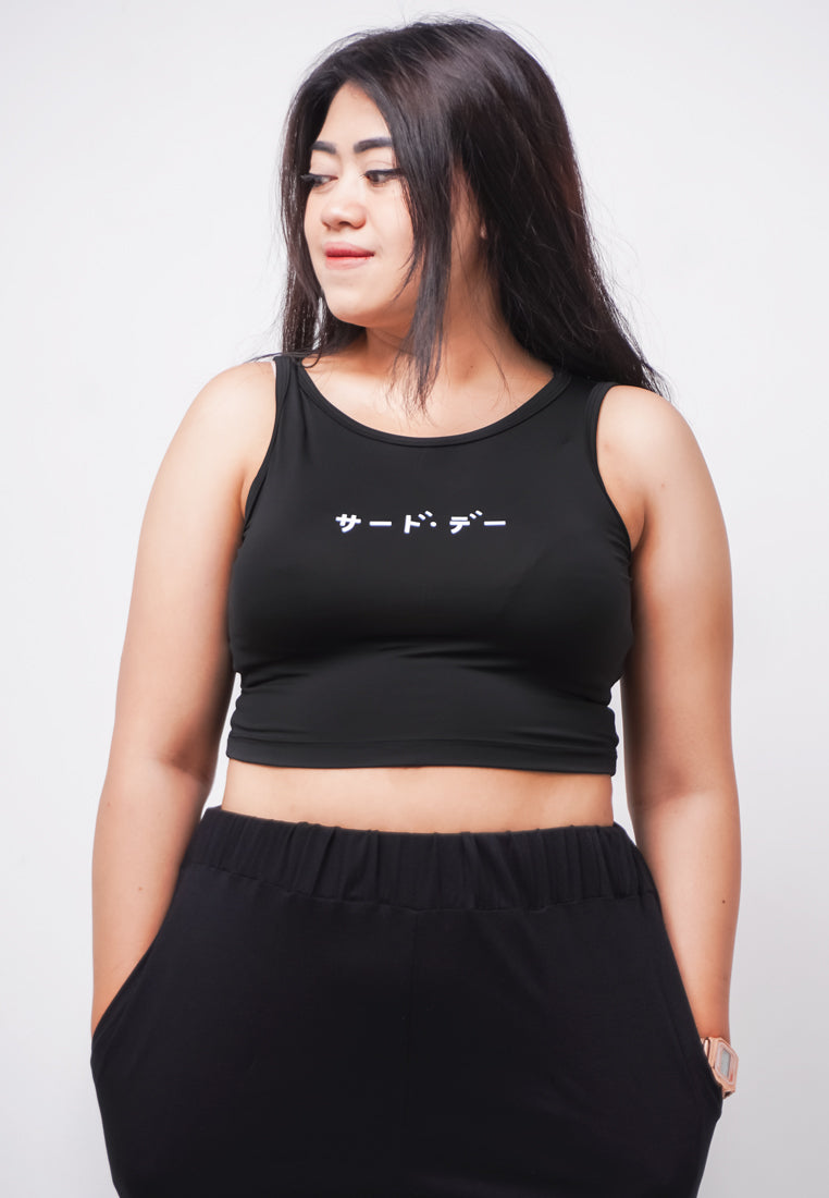 Third Day LTE22 TDLA CRTK Crop Tanktop Casual Wanita Katakana Black