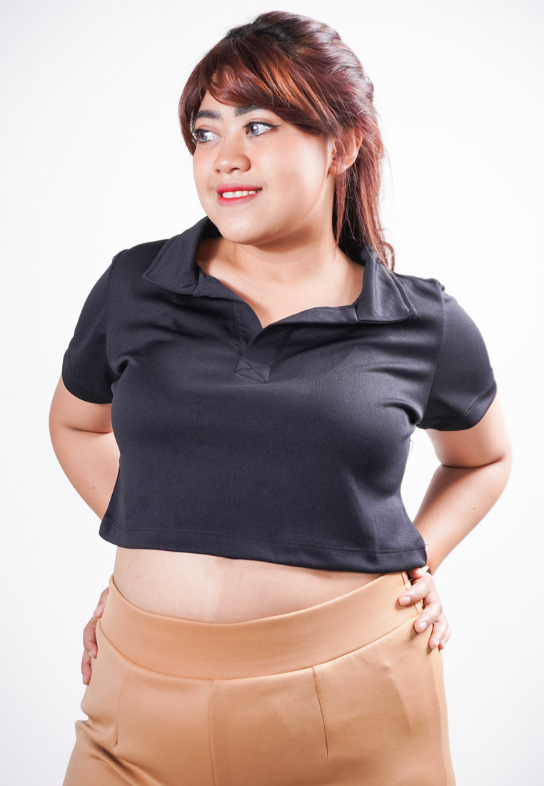 LTE23 TDLA PLC Kaos Polo Crop Polos Kaos Casual Wanita Black