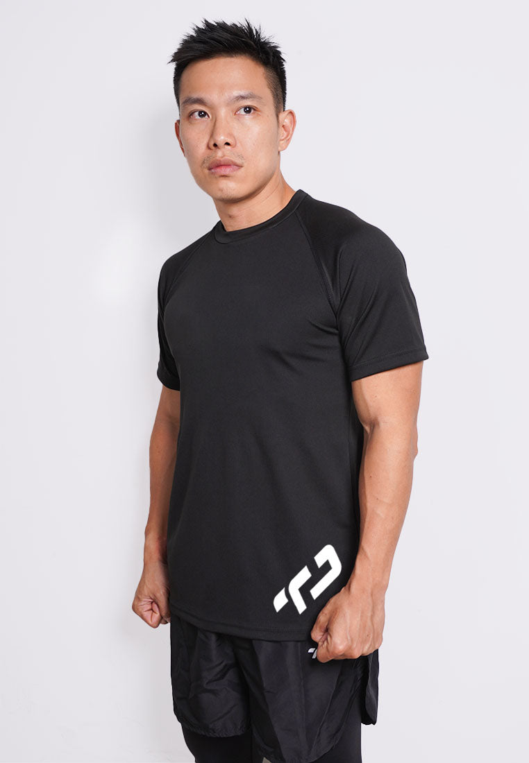 MS190 kaos olahraga tangan pendek pria raglan TD diag hitam