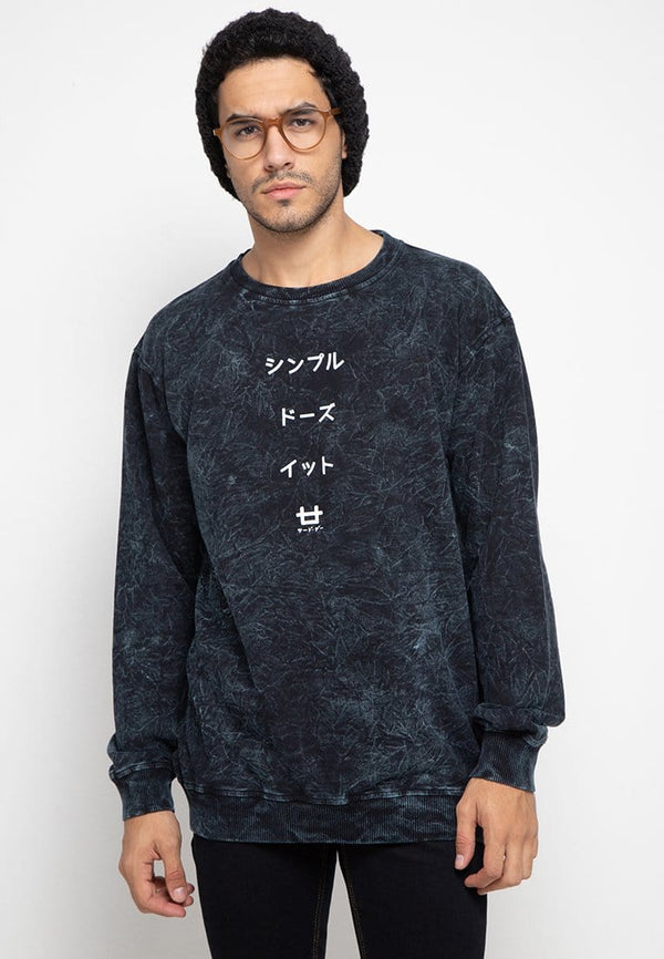 Third Day MO164 wash sweater katakana paragraph navy