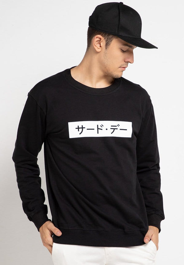 Third Day MO180 sweater inverted katakana hitam sweater pria hitam