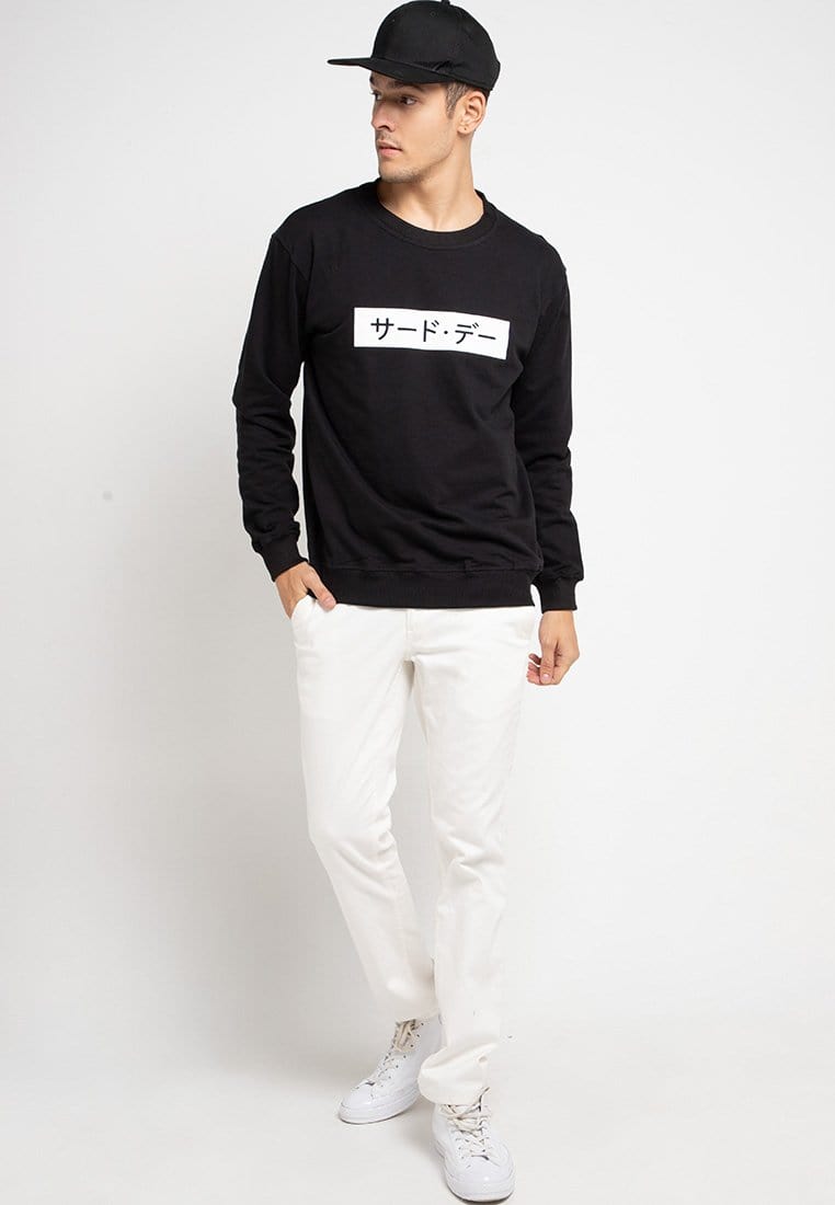 Third Day MO180 sweater inverted katakana hitam sweater pria hitam