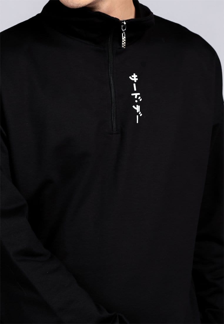 Third Day MOA16 Crewneck Sweater Pria Zipper Hitam Katakana