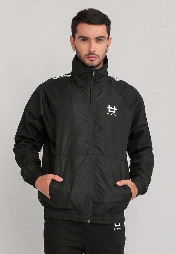 Third Day MOA27 Jaket Sporty Parka Pria Parasit Zigzag Hitam Putih