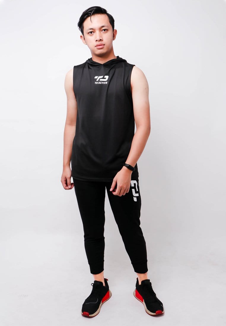 Td Active MS151 HOV Base Layer Pria Hoodie Sleveless Hitam Olahraga Sport
