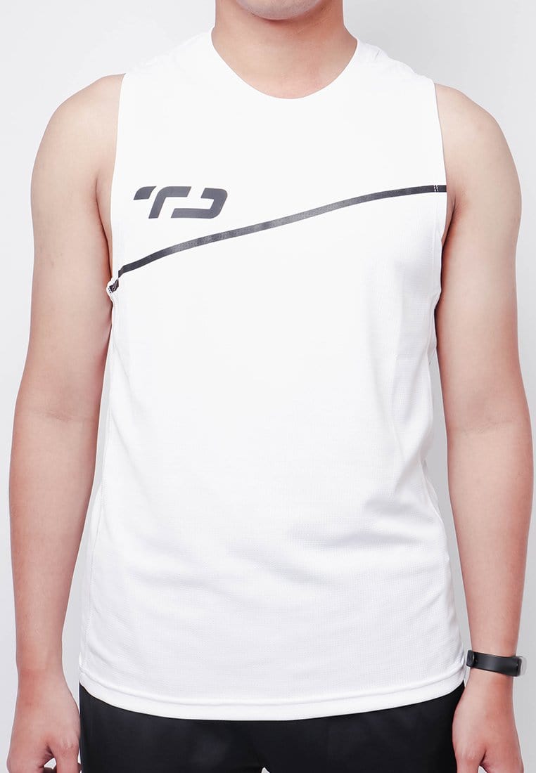 Td Active MS156 Sleevless Kutung Running Jersey Baju Lari Td Active Dakir Slash Putih