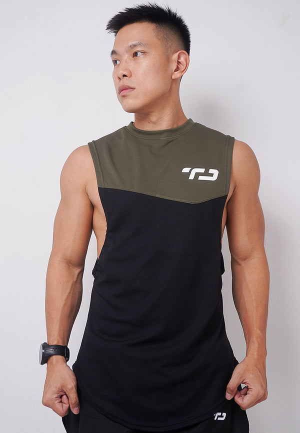 Td Active MS168 sleevless kutung sv running jersey baju lari logo green army hitam