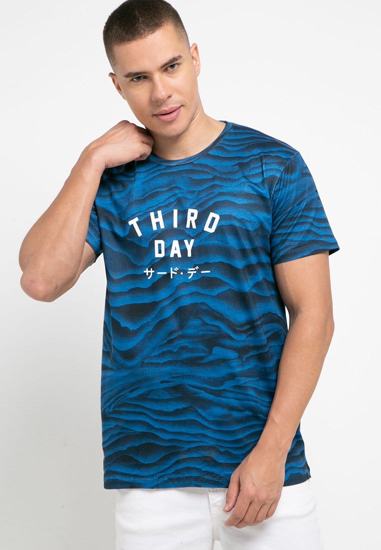 Third Day MTA39W s-s Men Tdsimple Wave Pattern blue Kaos pria