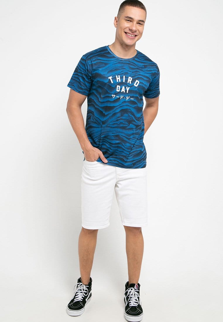 Third Day MTA39W s-s Men Tdsimple Wave Pattern blue Kaos pria