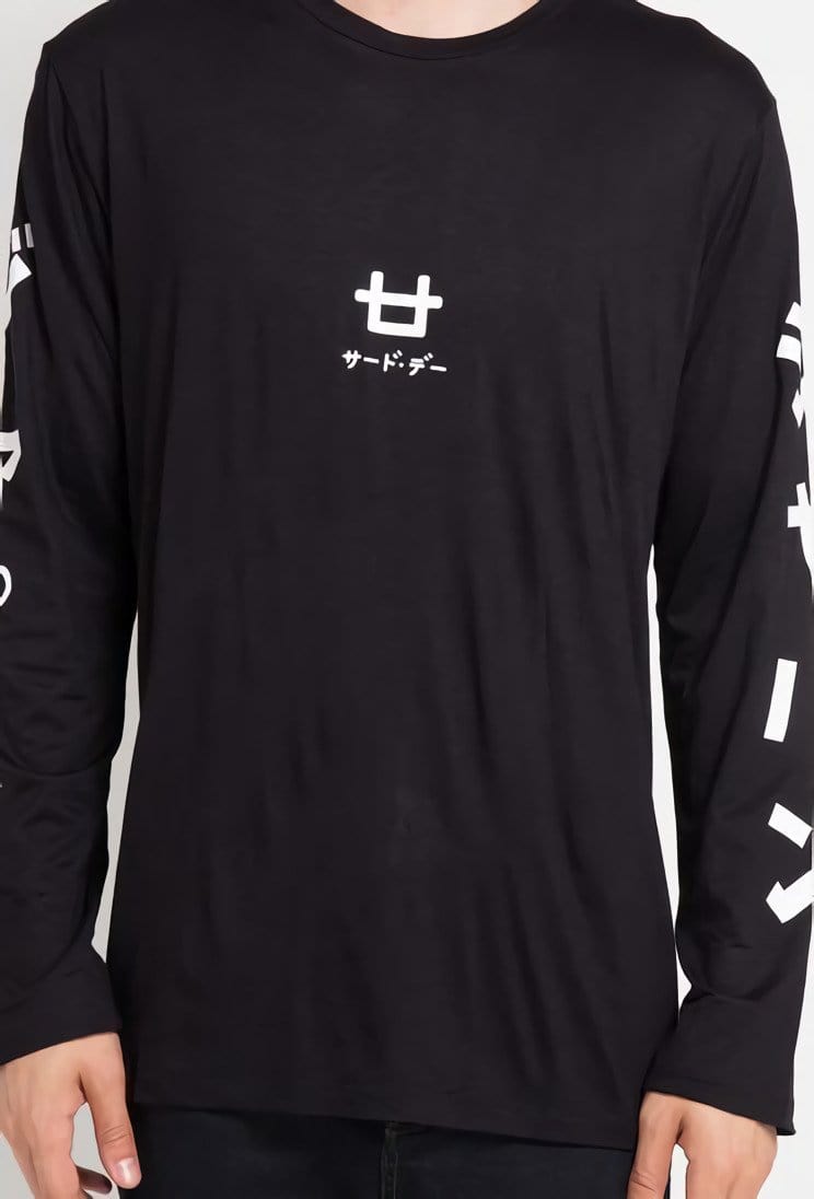 Third Day MTD14B l-s logo midchest japan arm blk T-shirt Hitam