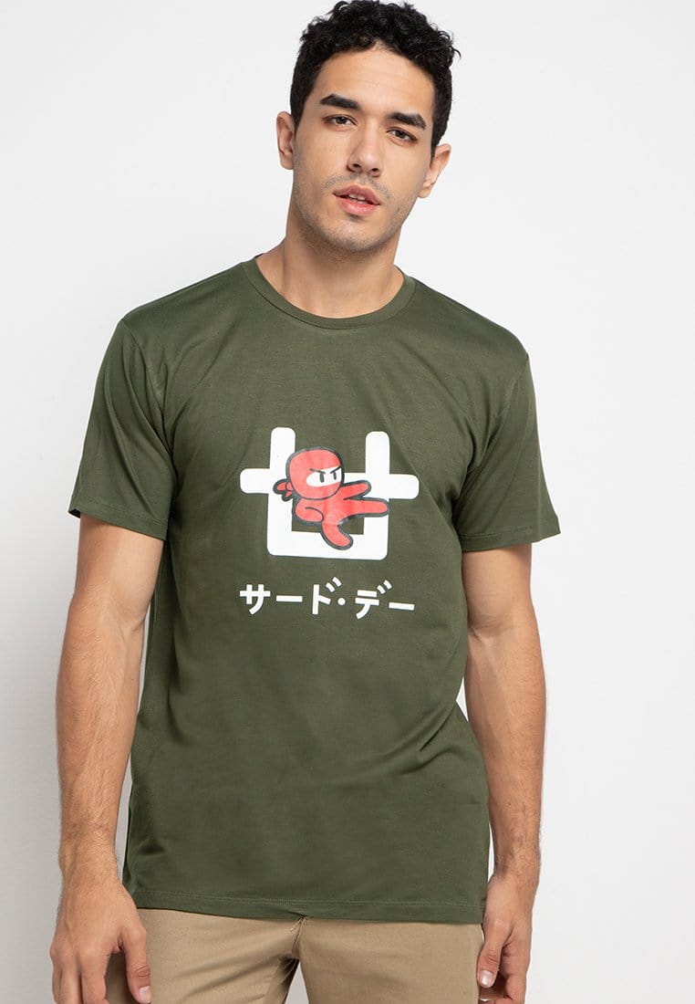 Td Friends MTE94 ninja kick logo gra T-shirt Olive
