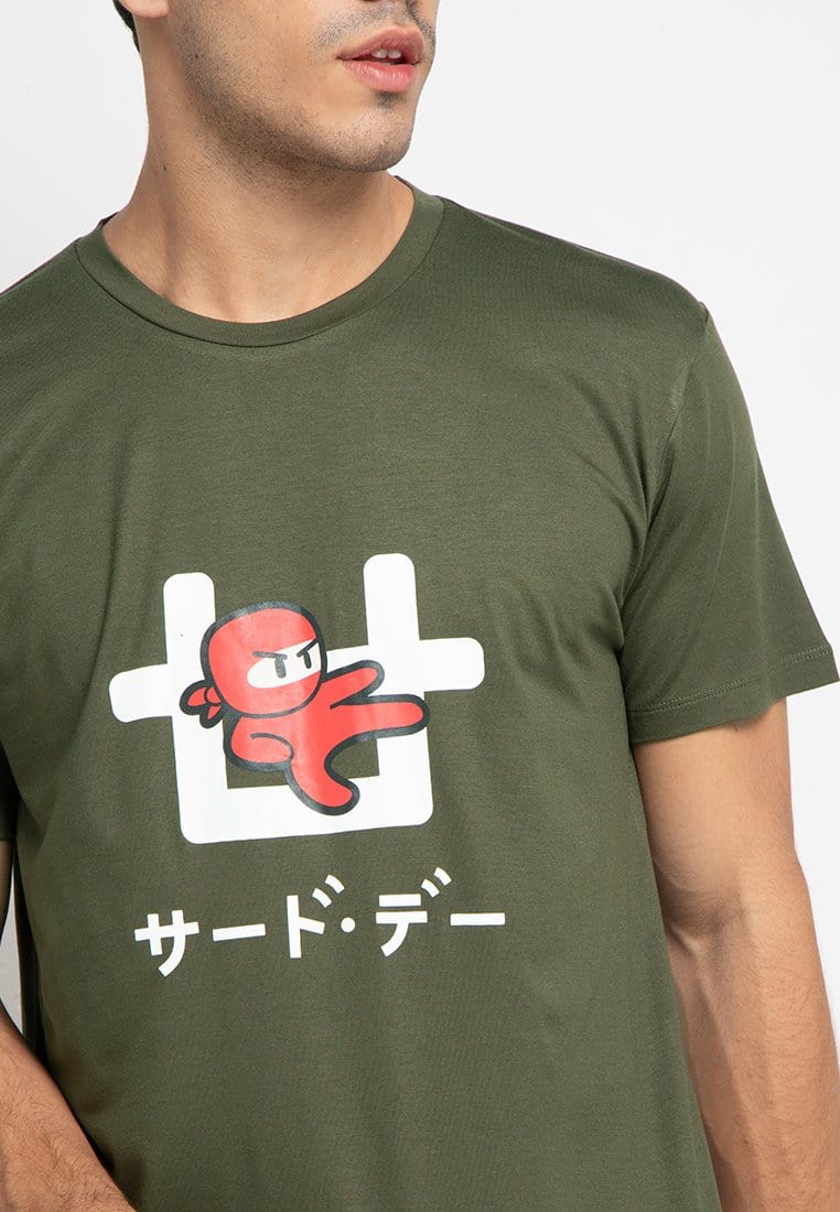 Td Friends MTE94 ninja kick logo gra T-shirt Olive