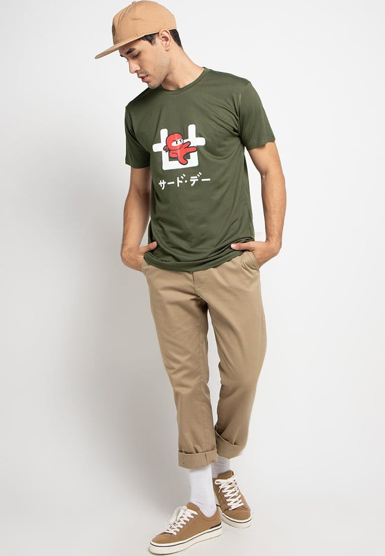 Td Friends MTE94 ninja kick logo gra T-shirt Olive