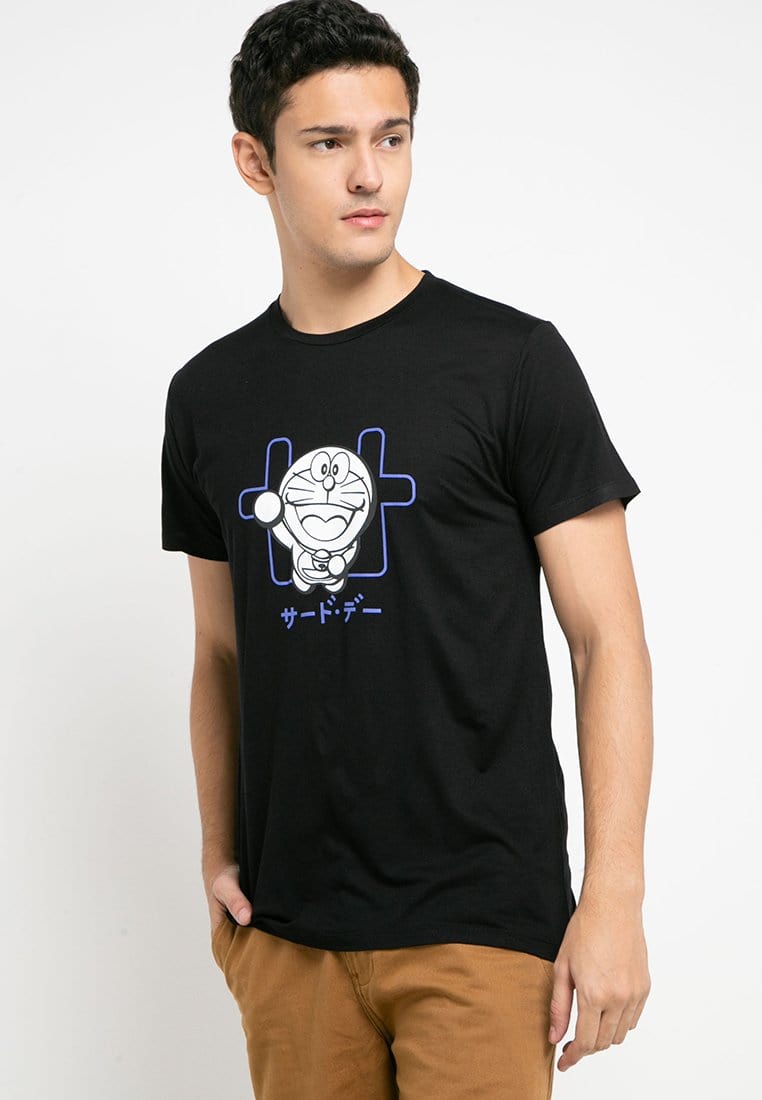 Third Day MTG24 doraemon outline logo hitam kaos pria