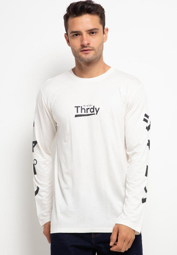 Third Day MTH77 Kaos Distro Tangan Panjang Long Sleeve Putih Thrdy Katakana Arm White