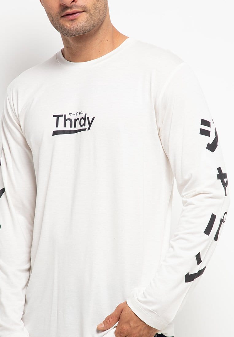 Third Day MTH77 Kaos Distro Tangan Panjang Long Sleeve Putih Thrdy Katakana Arm White