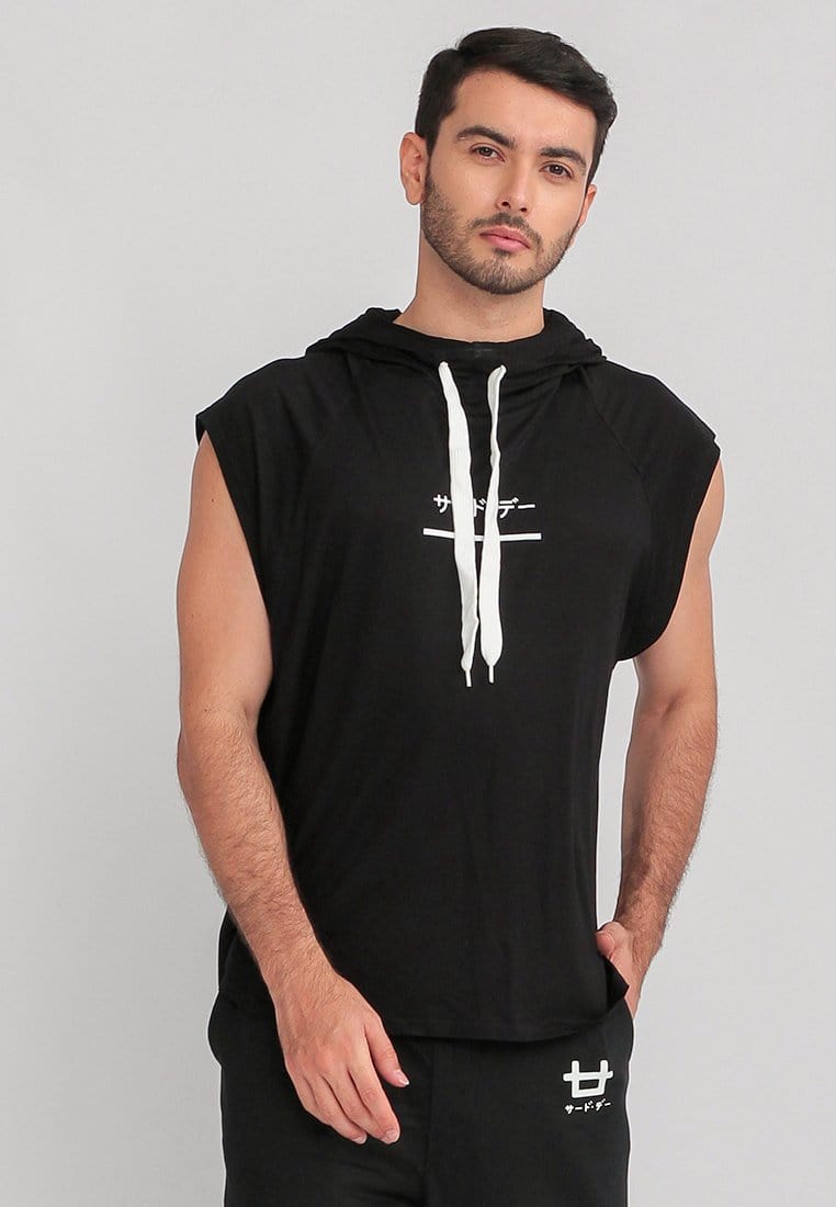 Third Day MTI23 SLV Stallone Sleeveless Hoodie Pria Katakana Underline Hitam