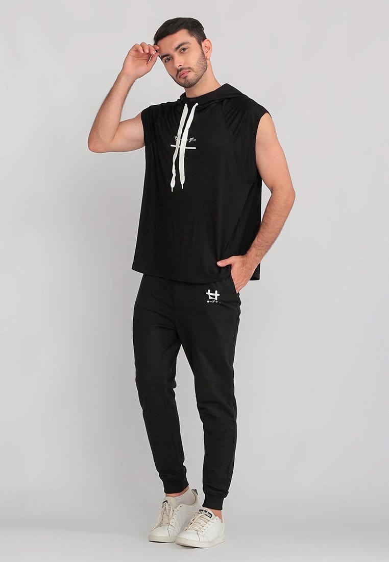 Third Day MTI23 SLV Stallone Sleeveless Hoodie Pria Katakana Underline Hitam