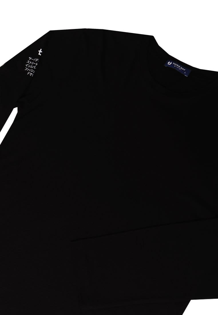 Third Day MTI76 Kaos Tangan Panjang Pria Double Sleeve Long Sleeve Logo With Katakana Paragraph Black