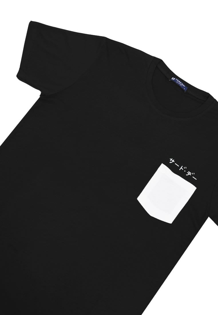 Third Day MTI88 Kaos Pocket Kantong Lengan Pendek Hitam Kantong Putih Katakana
