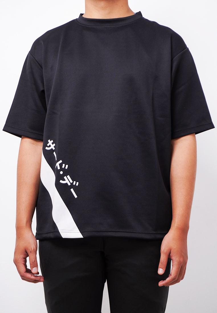 Third Day MTK22 Kaos Oversize Distro Pria 1Line Katakana Obilique Hitam