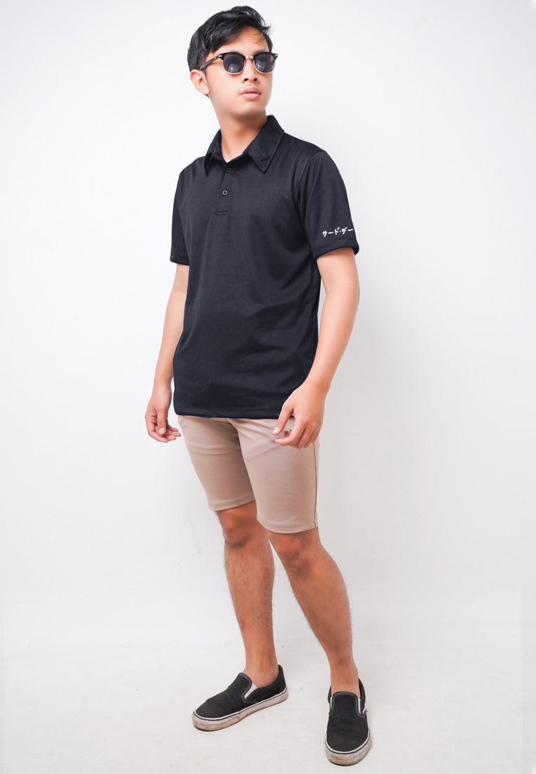 Third Day MTL29 Kaos Polo Casual Pria Katakana Arm Shirt Hitam